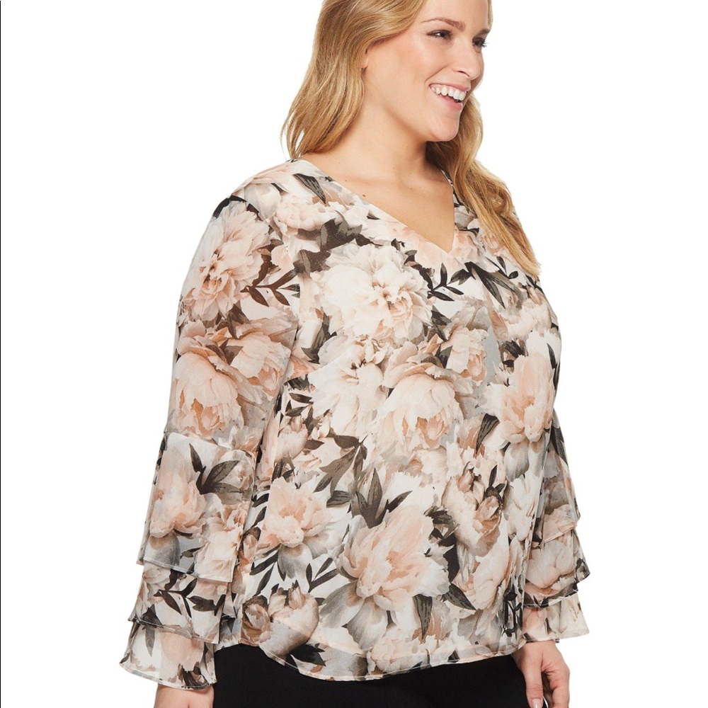 Calvin Klein Rose Print long Sleeve Blouse - Picture 2 of 8